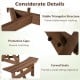 Curved seat detail of the 6-person round picnic table set in brown, featuring a stable triangular structure for outdoor.