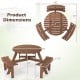 Round picnic table set with 3 built-in benches, crafted from fir wood, featuring an umbrella hole for outdoor dining.