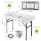 Folding 4 feet plastic party table with skirt and ice bucket, featuring a durable design for indoor and outdoor use.