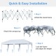 10 x 20 ft pop-up canopy tent installation steps showing frame unfolding, canopy attachment, and height adjustment.