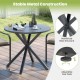 33.5-inch round patio bistro table with wood-like top and X-shaped legs, perfect for outdoor dining in your garden.