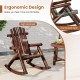 Brown outdoor Adirondack rocking chair with ergonomic design, high backrest, and contoured seat for comfortable.