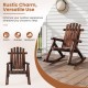 Outdoor Adirondack rocking chair in brown solid wood, designed for comfort and stability, perfect for porch or garden.