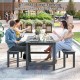Gray HDPE outdoor dining table for 6 with wood-like tabletop and umbrella hole, perfect for gatherings on the patio.