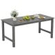 Gray HDPE outdoor dining table for 6 with wood-like tabletop and umbrella hole, perfect for patio gatherings.