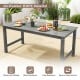 Gray HDPE outdoor dining table for 6 with wood-like tabletop, umbrella hole, and easy-to-clean surface for patio.