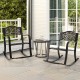 Brown patio rocking chairs with footrest and floral backrest, perfect for backyard relaxation and outdoor comfort.