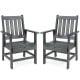 Set of 2 gray patio dining chairs with wide armrests, constructed from HDPE for durability and comfort.
