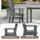 Gray patio dining chair with wide armrests and slanted high backrest, designed for comfort and support in outdoor.