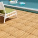 Interlocking acacia wood patio tiles arranged on a deck, showcasing natural wood grain and anti-slip surface for.