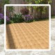 Interlocking acacia wood patio tiles in a natural finish, showcasing a smooth surface and spaced slats for drainage.