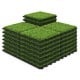 Stack of 30 interlocking artificial grass tiles featuring thick, lush synthetic grass for indoor and outdoor use.