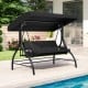 Black 3-piece patio swing with adjustable canopy and removable cushions, perfect for poolside relaxation.