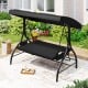 3-piece black patio swing with adjustable canopy and removable cushions, perfect for backyard relaxation.