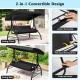 3-piece patio swing with adjustable canopy, removable black cushions, and side pockets for backyard relaxation.