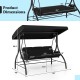 Dimensions of the 3-piece black patio swing with adjustable canopy and removable cushions, suitable for outdoor.