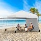 Pop-up canopy tent with convertible sidewalls, providing sun protection for beach outings and outdoor activities.