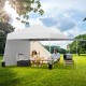 Pop-up canopy tent with two sidewalls for sun protection, ideal for outdoor activities and easy setup in white.