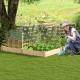 Raised garden bed featuring two planter boxes and three trellises, made of natural fir wood for durable outdoor.