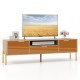 Mirrored TV stand with spacious tabletop for TVs up to 65 inches, featuring two storage cabinets and a modern design.