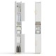 Narrow white bathroom storage cabinet with open shelves, adjustable shelves, and gold handles for efficient.