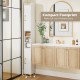 Narrow bathroom storage cabinet in white with open shelves and toilet paper holder, perfect for small spaces.