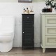 Narrow black bathroom storage cabinet with adjustable shelf and drawer, designed for space-saving and elegant organization.