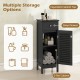Narrow black bathroom storage cabinet featuring a deep drawer, adjustable shelf, and louvered door for organized essentials.