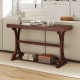 Narrow vintage console table with walnut finish, featuring a spacious top and open storage shelf for living rooms or.