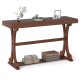 Narrow 52-inch walnut console table with open storage shelf and vintage curved legs, ideal for entryways and living.