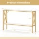 Narrow console table with a white faux marble top, 2-tier design, and X-shaped frame, perfect for entryways or hallways.