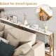 Narrow 2-tier console table with white faux marble top, ideal for small spaces, perfect for entryway or behind couch.