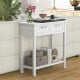 Narrow white console table with two drawers and open shelf, perfect for storing ornaments and books in any living space.