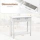 Narrow console table with drawers and open shelf, featuring a white finish and dimensions for versatile placement.