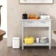 Narrow white console table with two drawers and open shelf, perfect for storage and display in any room.