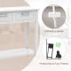 Narrow white console table with drawers, anti-tipping device for safety, ideal for foyer or living room use.