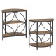 Narrow side table with rustic brown wood-like surface and sturdy metal frame, perfect for living room or bedroom.