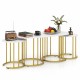 Nesting coffee table set of 3 with faux marble tops and powder-coated gold metal frame, ideal for living room or office.