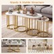Nesting coffee table set of 3 with faux marble tabletop and gold metal frame, ideal for living room or office use.