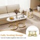 Nesting coffee table set of 3 with faux marble top and gold metal frame, ideal for living room or office use.