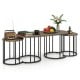 Rustic brown nesting coffee table set includes a stylish faux marble top and stable gold metal frame for modern interiors.