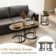 Nesting coffee table set of 3 with faux marble tabletop and gold metal frame, perfect for flexible living room layouts.