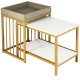 Nesting coffee table set featuring a white MDF surface and gold steel frame, ideal for living room storage and display.