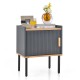 Gray nightstand featuring a smooth surface and raised edge, ideal for organizing daily items in living room or bedroom.