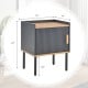 Gray nightstand with a single door cabinet, engineered wood, and metal legs, ideal for bedroom or living room use.