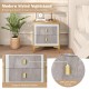 Modern nightstand featuring elegant marble patterns, two pull-out drawers, and durable metal legs for bedroom or living.