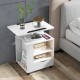 Height-adjustable white nightstand with swivel laptop tray, charging station, and LED lights for versatile bedroom use.