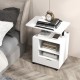 White nightstand bedside table with swivel laptop tray, charging station, LED lights, and adjustable height for.