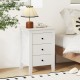 White nightstand with three sliding drawers, made of MDF, perfect for modern bedroom storage and enhancing home décor.