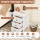 White nightstand with three pull-out drawers, spacious tabletop, perfect for modern bedroom storage and home décor.